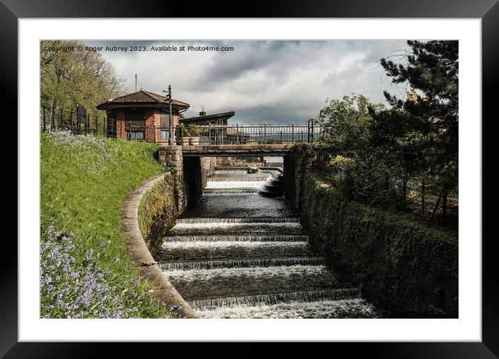 The weir at Roath Park Lake, Cardiff  Framed Mounted Print by Roger Aubrey
