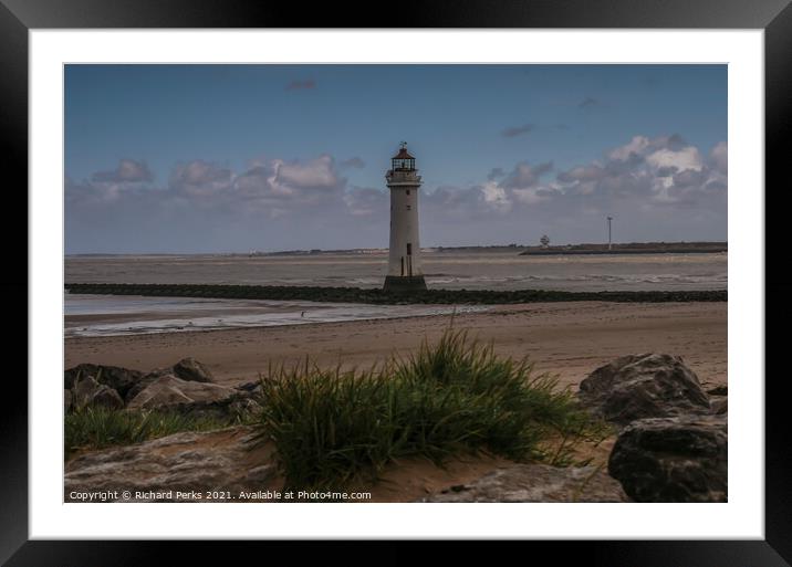 Low tides at New Brighton Lighthouse Framed Mounted Print by Richard Perks