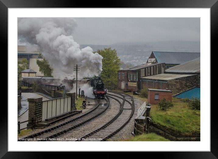 Leaving Keighley in the rain Framed Mounted Print by Richard Perks