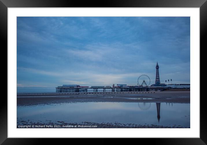 Blackpool tower beach reflections Framed Mounted Print by Richard Perks