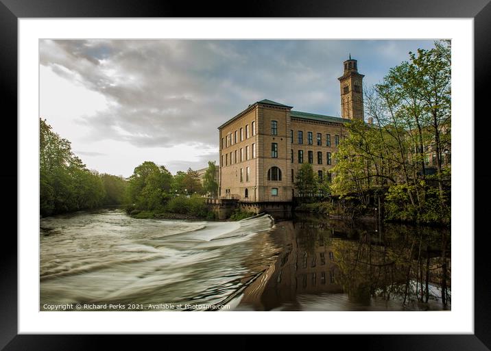 Morning Reflections Of Salts Mill Framed Mounted Print by Richard Perks