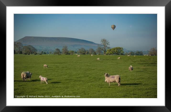 Hot Air Balloon ride over Pendle Hill Framed Mounted Print by Richard Perks