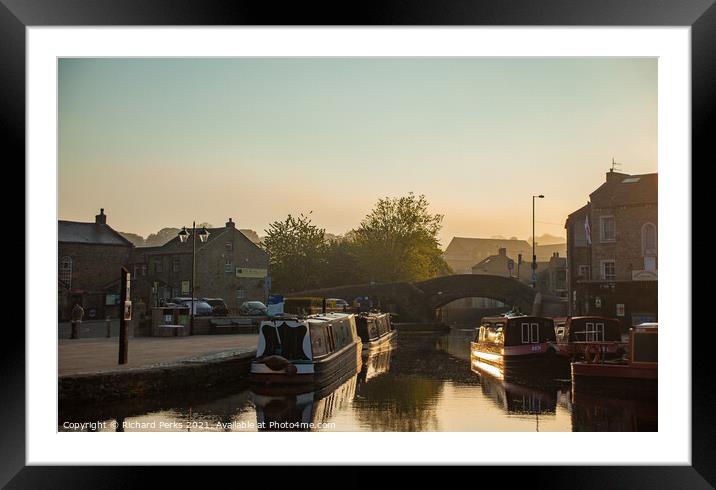Lazy Hazy morning on the canal in Skipton Framed Mounted Print by Richard Perks