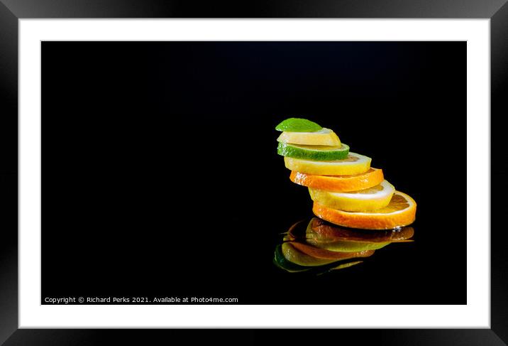 Orange and Lemon with a slice of Lime Framed Mounted Print by Richard Perks