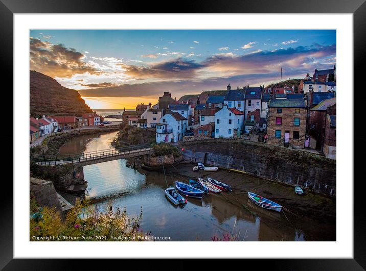 Staithes Harbour at Sunrise Framed Mounted Print by Richard Perks
