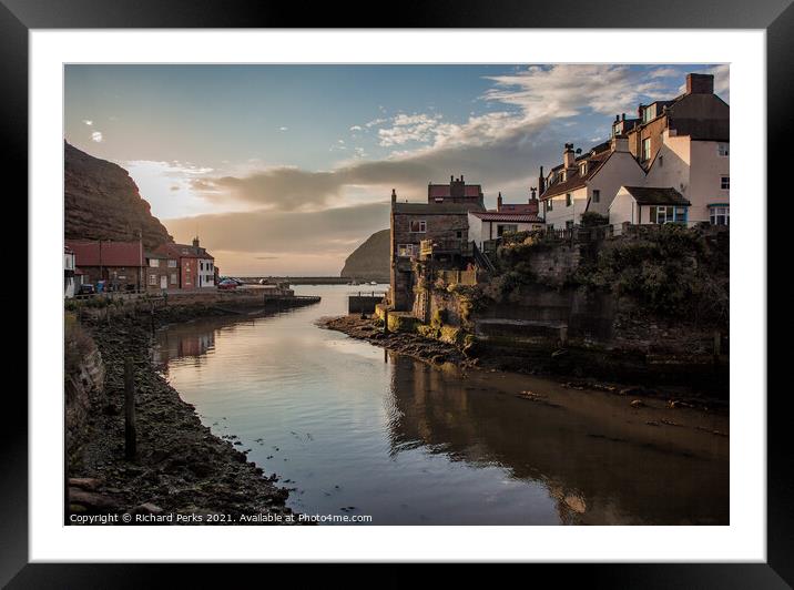 Serene Sunrise over Staithes Cove Framed Mounted Print by Richard Perks