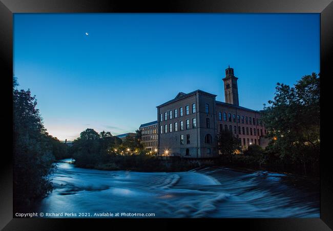 Salts Mill- Saltaire in the Moonlight Framed Print by Richard Perks