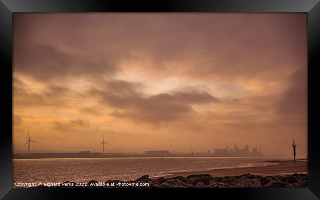 Liverpool Skyline Haze Framed Print by Richard Perks