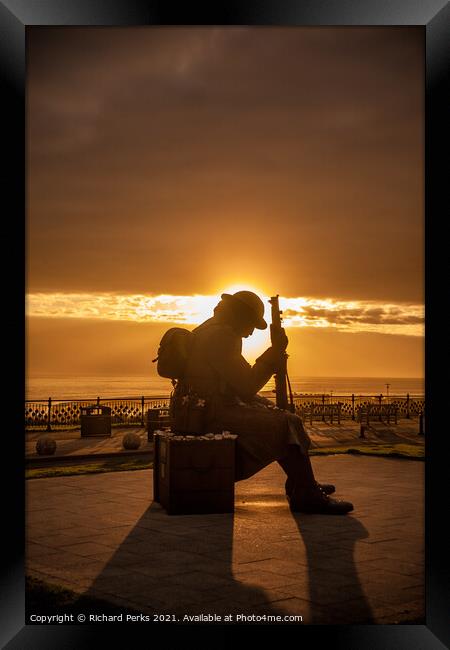Tommy statue at Sunrise Framed Print by Richard Perks