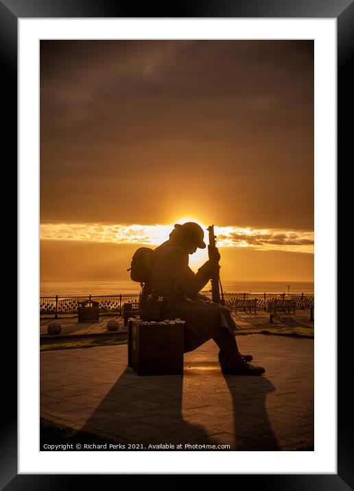 Tommy statue at Sunrise Framed Mounted Print by Richard Perks