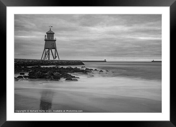 South Shields Lighthouses Framed Mounted Print by Richard Perks