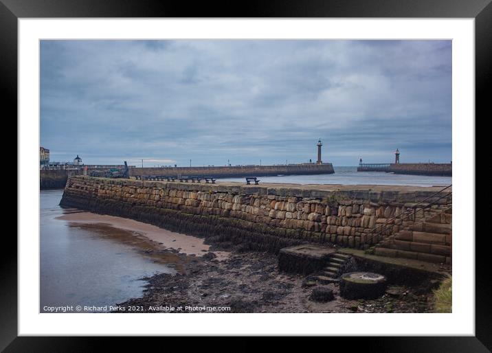 Whitby Harbour Tide out Framed Mounted Print by Richard Perks