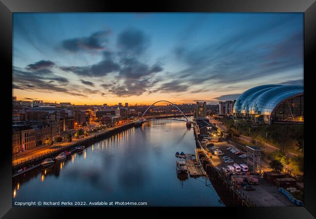 Daybreak over Newcastle Framed Print by Richard Perks