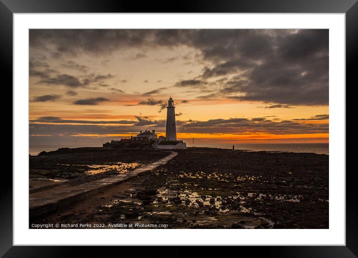 Dusk over St Mary`s lighthouse - Whitley Bay Framed Mounted Print by Richard Perks
