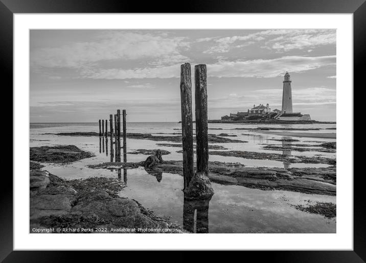 St Marys Lighthouse in reflection Framed Mounted Print by Richard Perks