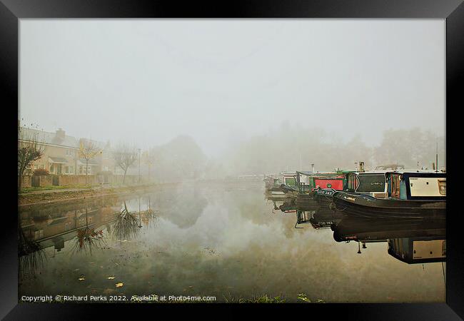 Autumn mist on Leeds Liverpool Canal Framed Print by Richard Perks