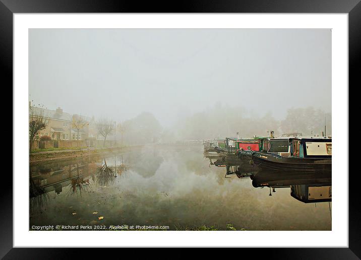 Autumn mist on Leeds Liverpool Canal Framed Mounted Print by Richard Perks