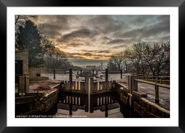 Frosty Mornings at the Bingley Five Rise Lock Framed Mounted Print by Richard Perks