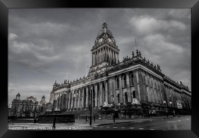 Leeds Town Hall  - Black and White  Framed Print by Richard Perks