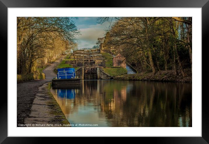 Winter Morning at Bingley Five Rise Locks Framed Mounted Print by Richard Perks