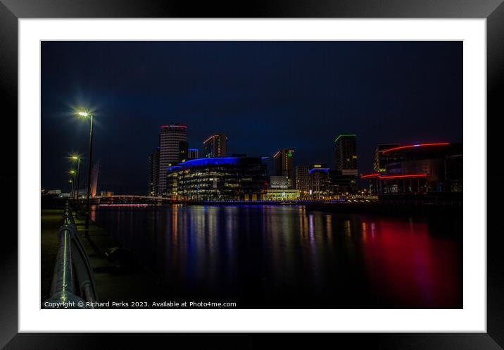 Media City Manchester - Blue Hour Framed Mounted Print by Richard Perks