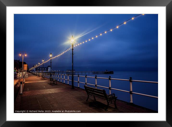 Evening lights on Penarth Promenade Framed Mounted Print by Richard Perks