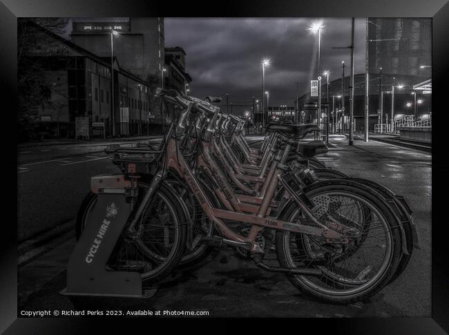 Manchester Bike Rack Framed Print by Richard Perks