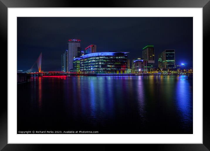 Salford Quays Night times Framed Mounted Print by Richard Perks