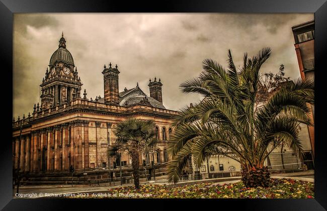 Palm trees and Leeds Town Hall Framed Print by Richard Perks