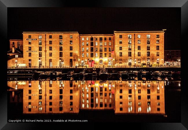 Albert Dock -Atlantic Dock Liverpool at Night Framed Print by Richard Perks
