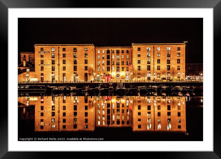 Albert Dock -Atlantic Dock Liverpool at Night Framed Mounted Print by Richard Perks