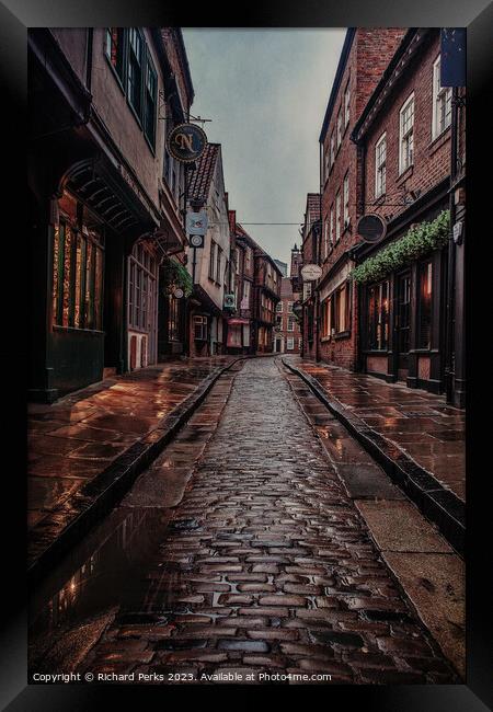 Rainy Days in the streets of York Framed Print by Richard Perks