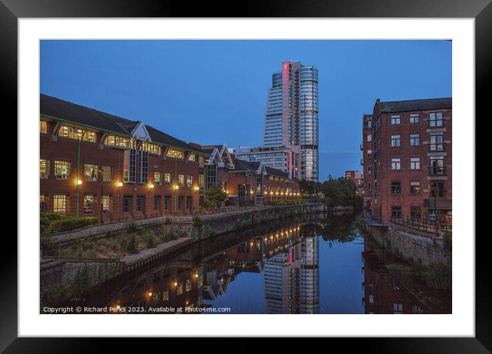 River Aire Reflections In Leeds Framed Mounted Print by Richard Perks