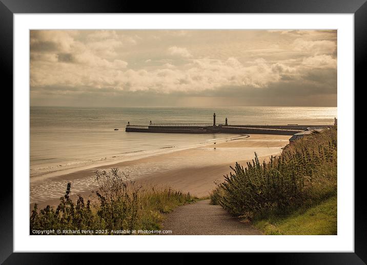 Whitby Piers Framed Mounted Print by Richard Perks