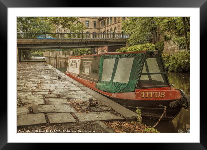Titus in the Rain at Saltaire Framed Mounted Print by Richard Perks