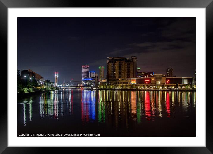 Trafford Wharf Night Time Reflections Framed Mounted Print by Richard Perks