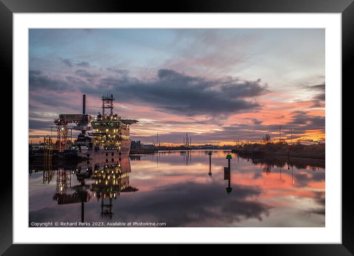 Daybreak over the Tees at Middlesborough Framed Mounted Print by Richard Perks