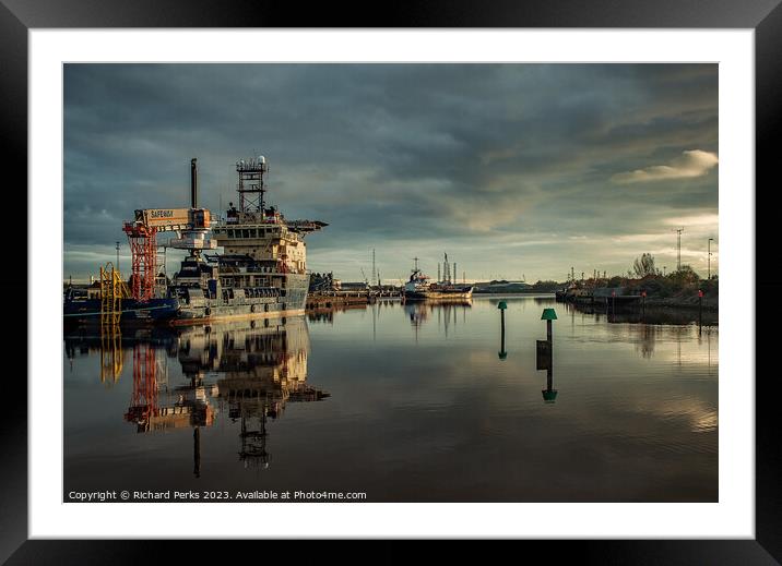 Ships on the River Tees Framed Mounted Print by Richard Perks