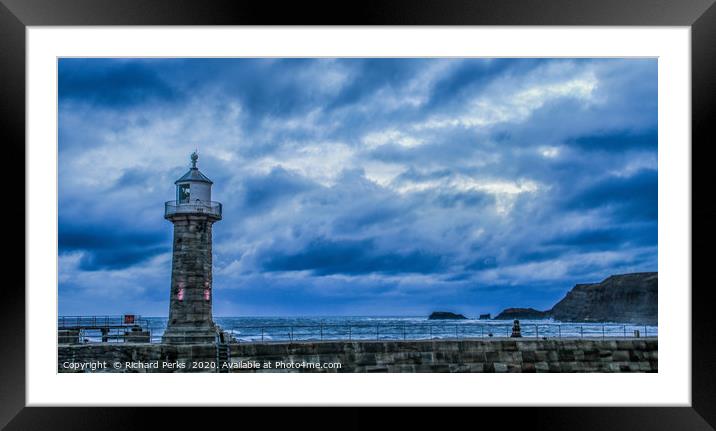 pier end Whitby Framed Mounted Print by Richard Perks