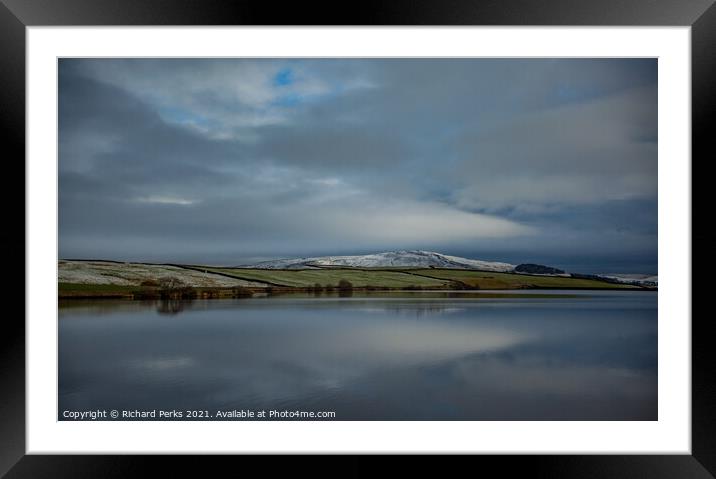 Snow on the hills in Yorkshire Dales Framed Mounted Print by Richard Perks