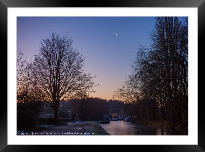 Moonlight over the Leeds - Liverpool canal, Leeds Framed Mounted Print by Richard Perks