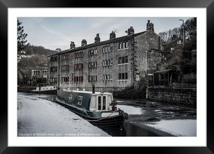 Canal Boat at Hebden Bridge Framed Mounted Print by Richard Perks