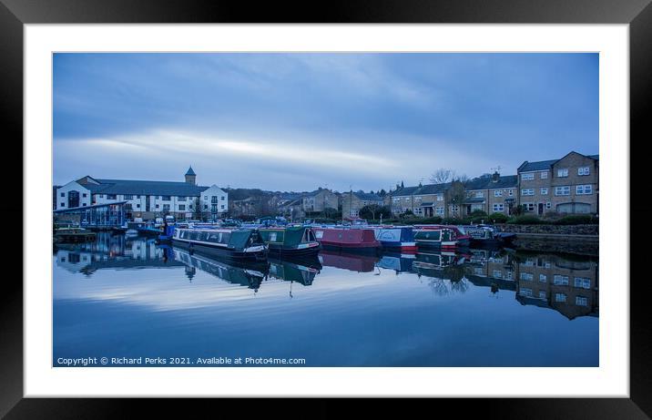 Apperley Bridge Marina in reflection Framed Mounted Print by Richard Perks