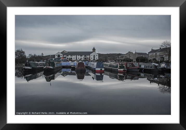 Leeds - Liverpool canal barge -  Reflections Framed Mounted Print by Richard Perks