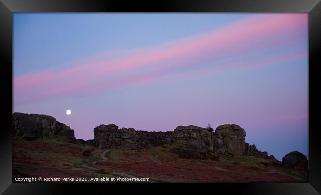 Moon over the Cow and Calf Framed Print by Richard Perks