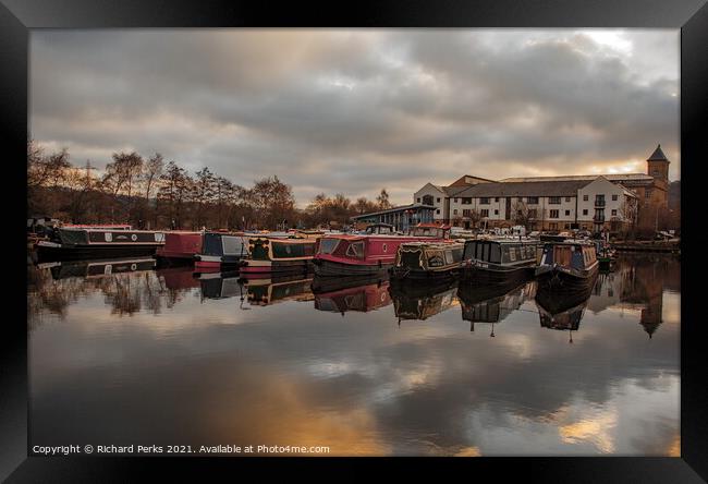 Narrowboat reflections at Leeds Framed Print by Richard Perks