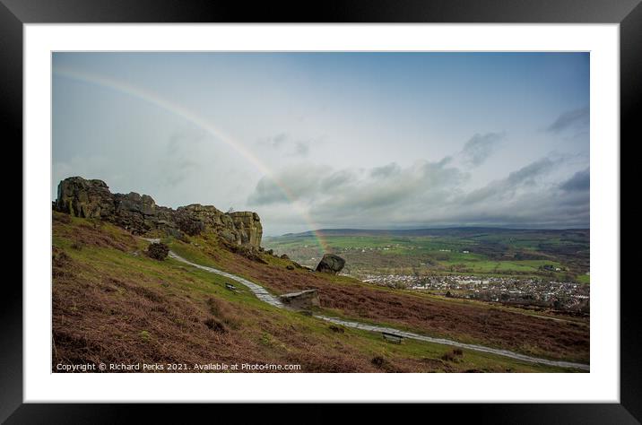 Rainbow over the Cow and Calf, Ilkley Moor Framed Mounted Print by Richard Perks