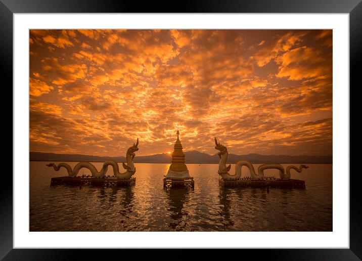THAILAND PHAYAO LAKE PHAYANAK NAGA STATUE Framed Mounted Print by urs flueeler