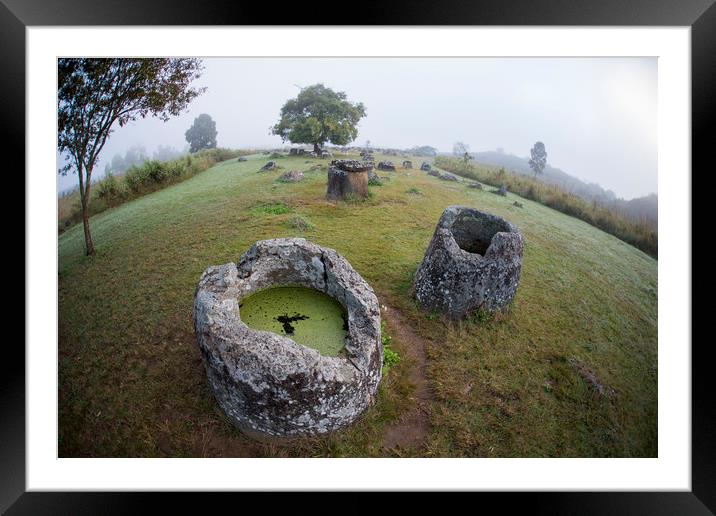 LAO PHONSAVAN PLAIN OF JARS Framed Mounted Print by urs flueeler