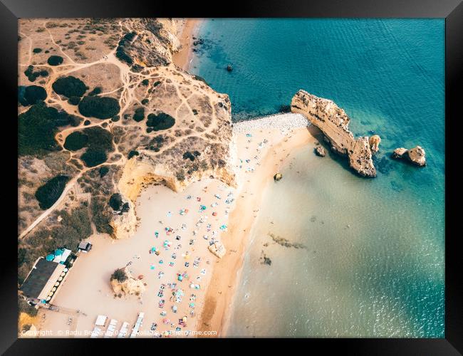 Aerial Ocean Beach Landscape, Algarve Portugal Framed Print by Radu Bercan